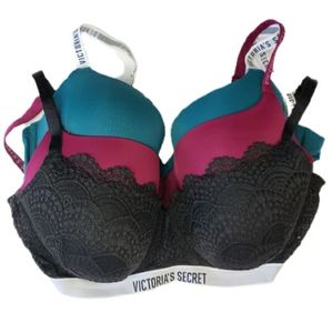 THREE Victoria's Secret Bras 36DDD T-shirt Push Up